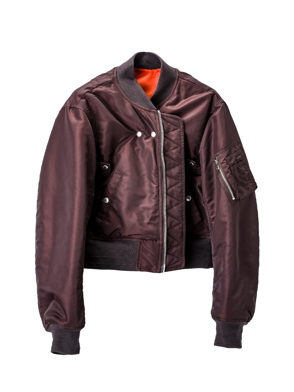 sj.0018bAW23-maroon two-way cropped bomber jacket. THE TWO OF US 