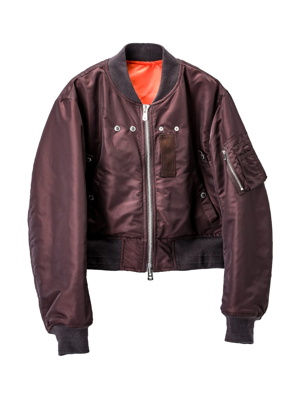 sj.0018bAW23-maroon two-way cropped bomber jacket. THE TWO OF US 
