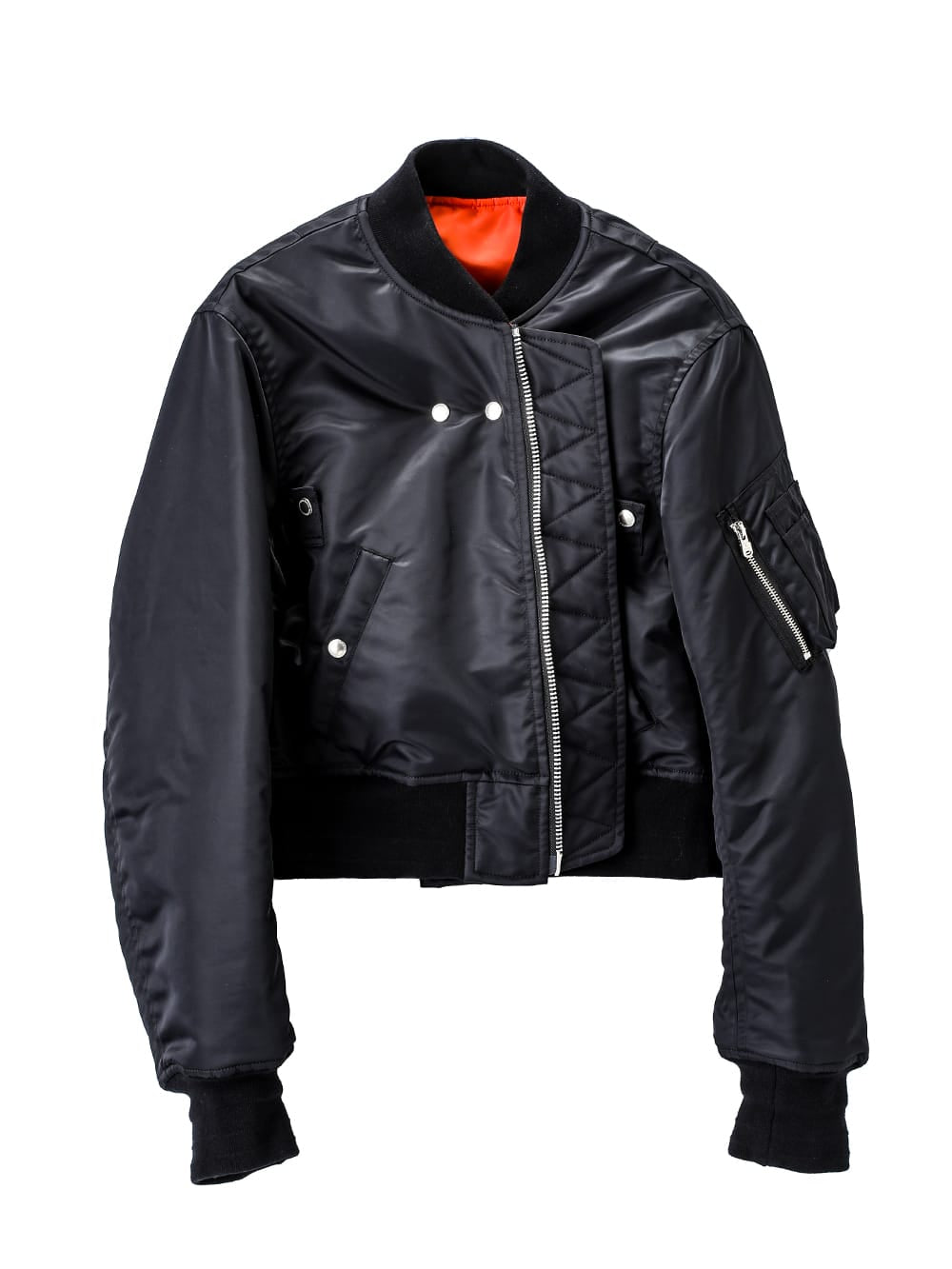 sj.0018bAW23-black two-way cropped bomber jacket. THE TWO OF US 
