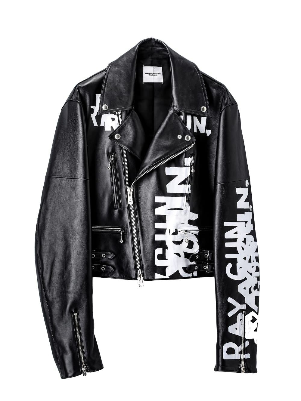 sj.0019aAW23-black two-way cropped riders jacket. THE TWO OF US 