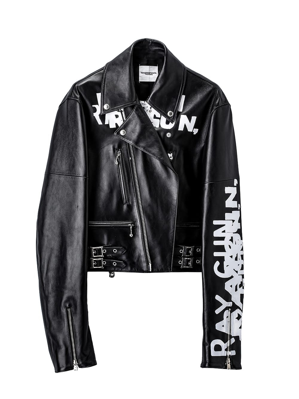 sj.0019aAW23-black two-way cropped riders jacket. THE TWO OF US ...