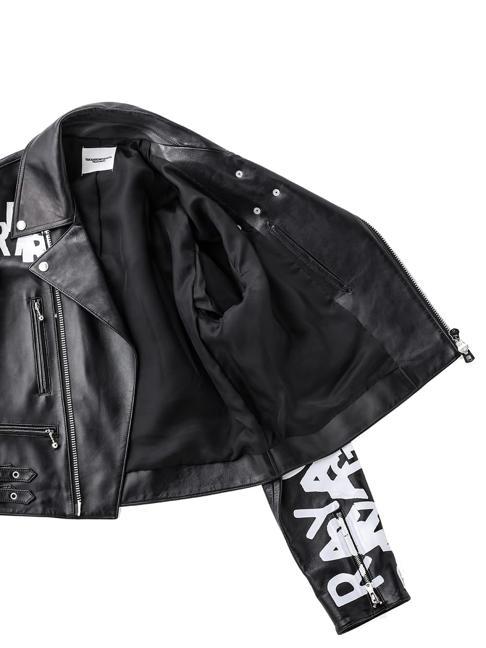 sj.0019aAW23-black two-way cropped riders jacket. THE TWO OF US 
