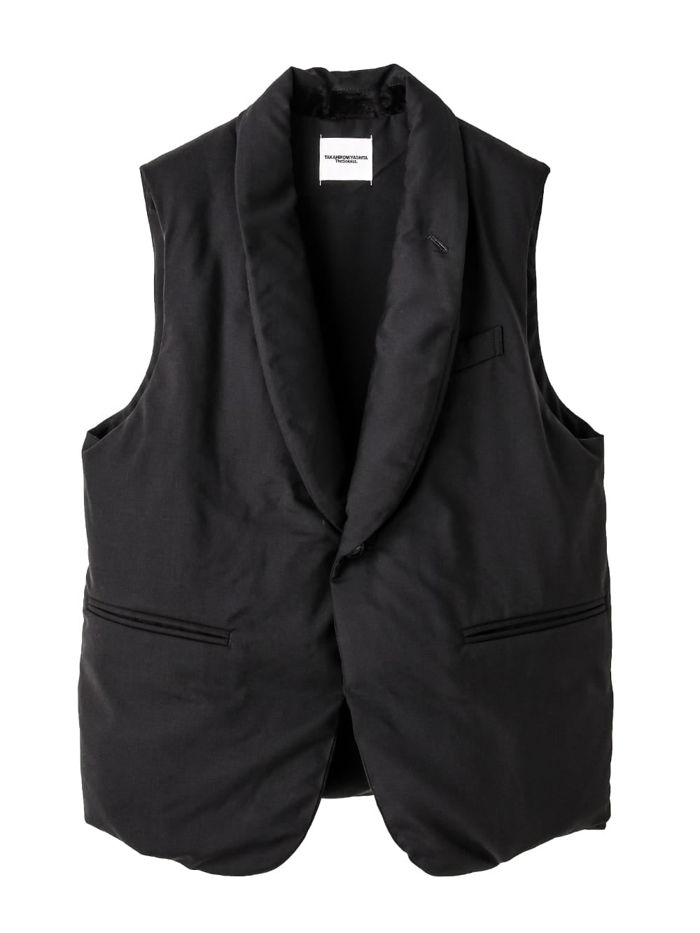shawl collar down vest.