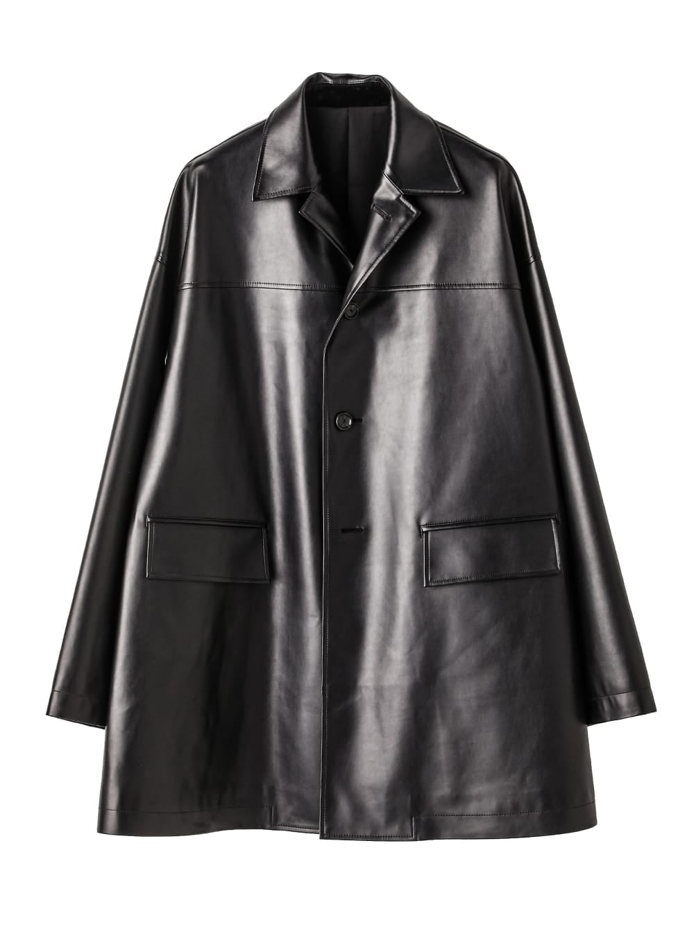 sj.0030AW25-black フォーレザーサックコート The Black-and-White