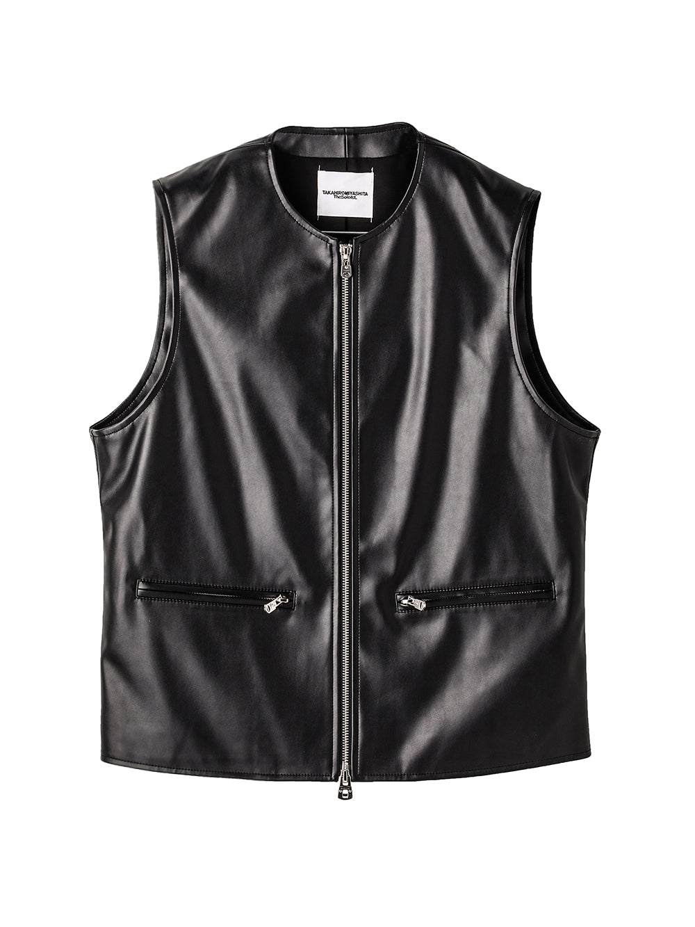 faux leather zip up crew neck  vest.