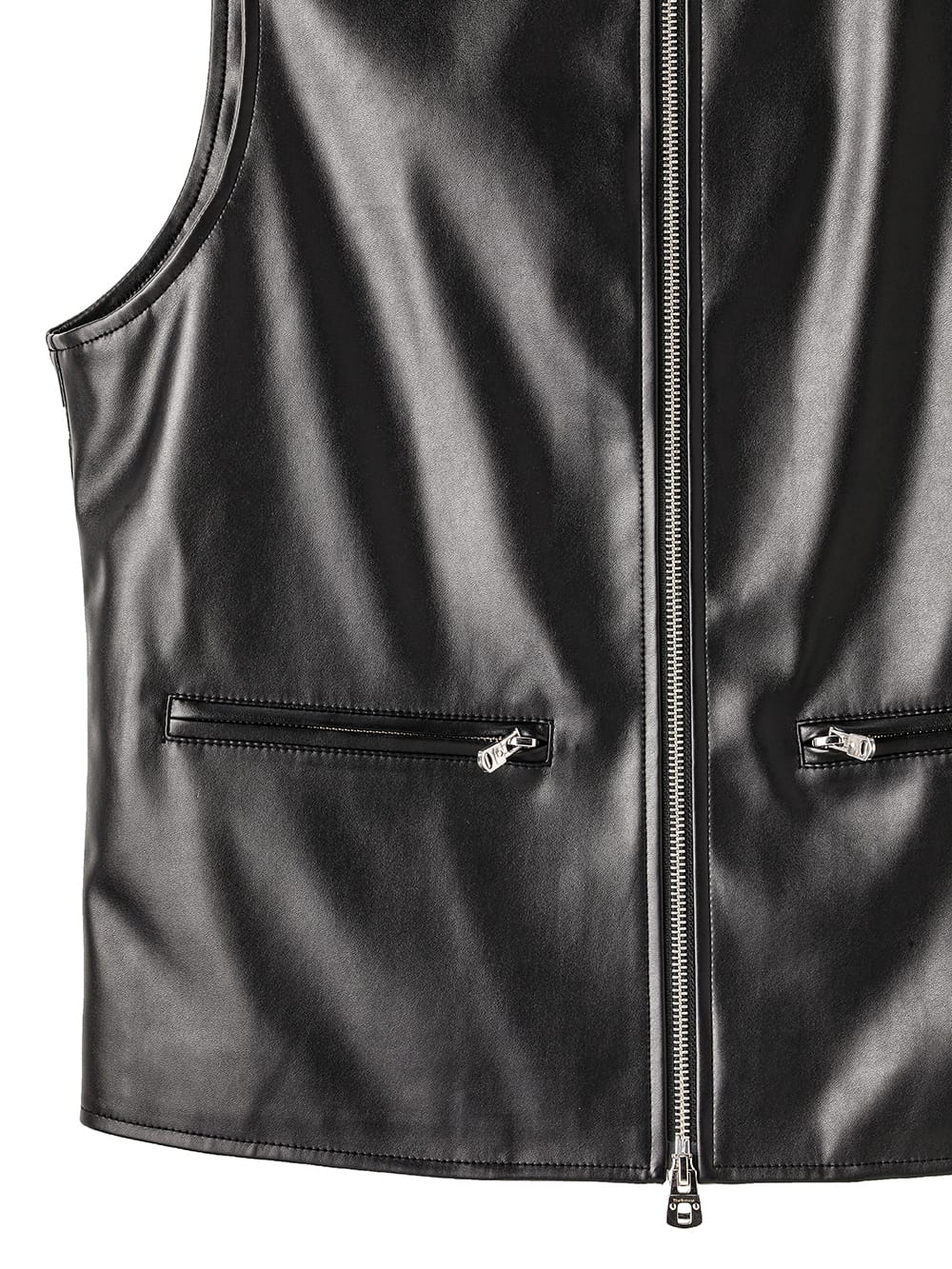 faux leather zip up crew neck  vest.