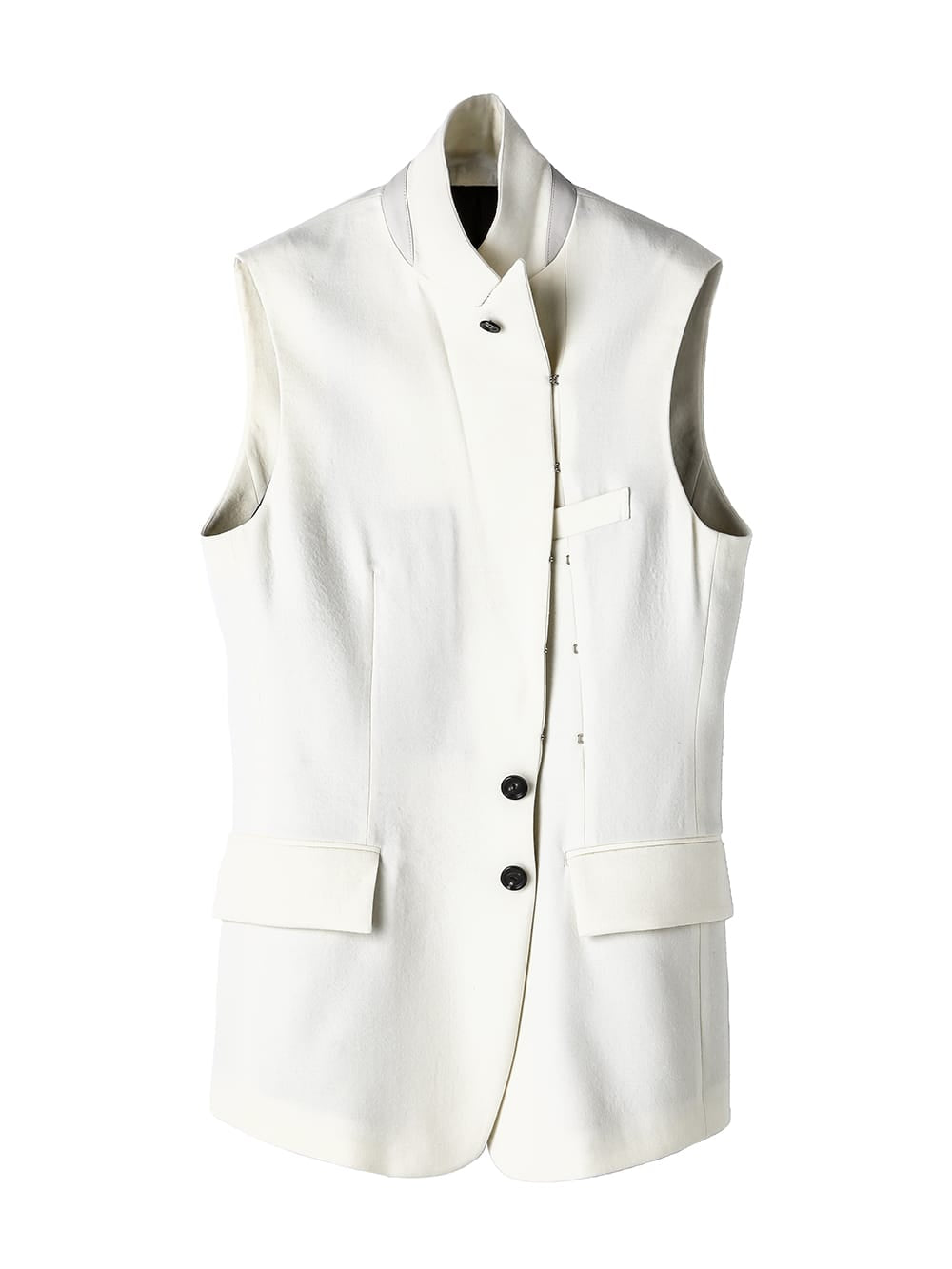 sj.0007bAW23-white right - left sleeveless peaked lapel jacket 