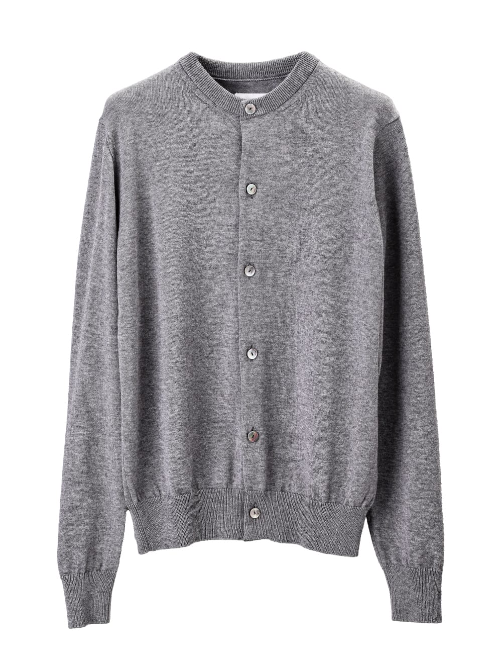sk.0003SS25-gray reglar fit crew neck cardigan. Plainsong