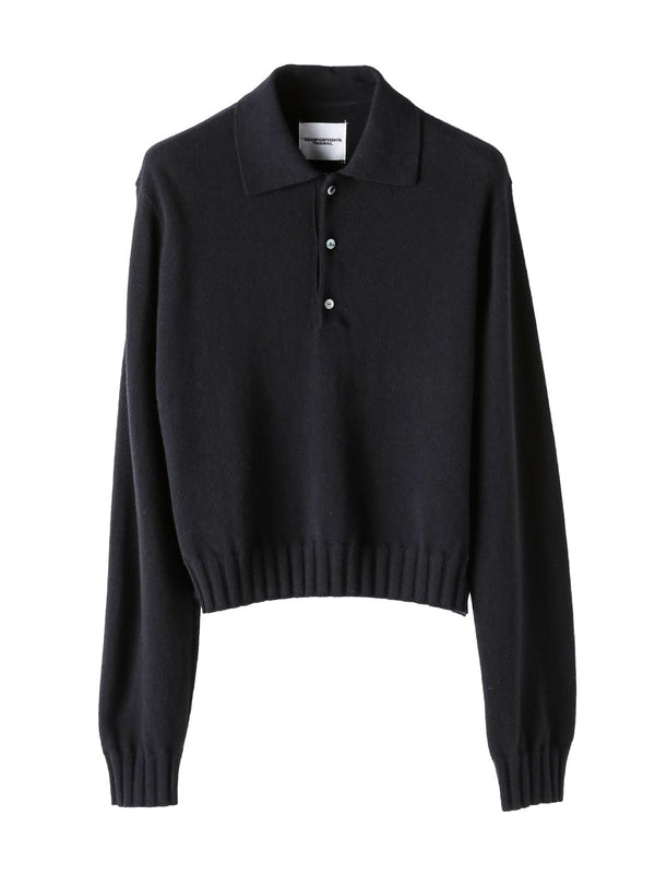 Lamb wool cropped polo collar jumper