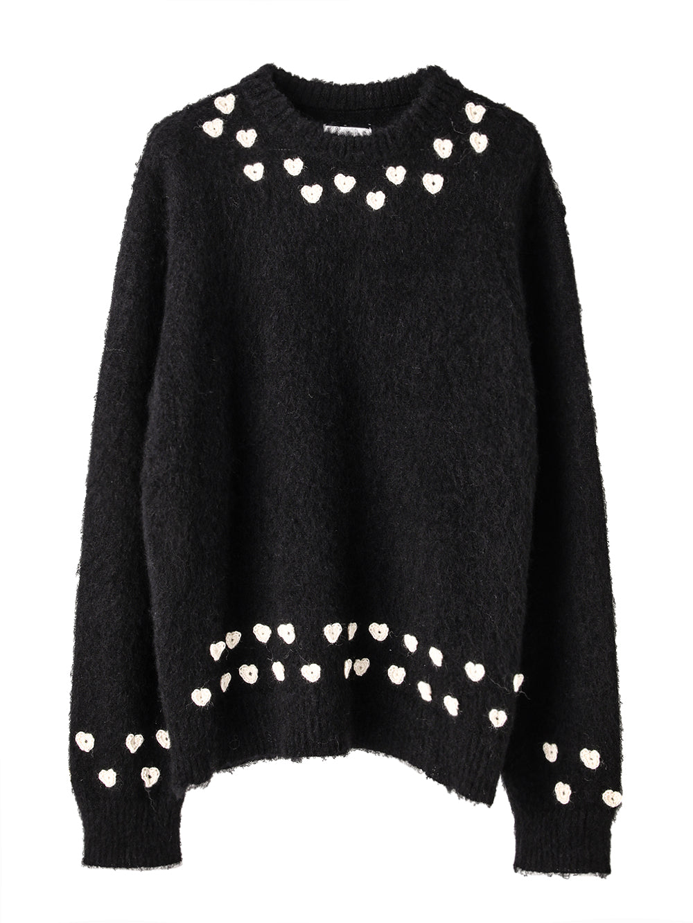 heart attached mohair crew neck  sweater