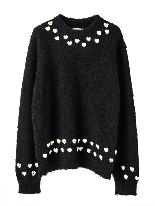 heart attached mohair crew neck  sweater