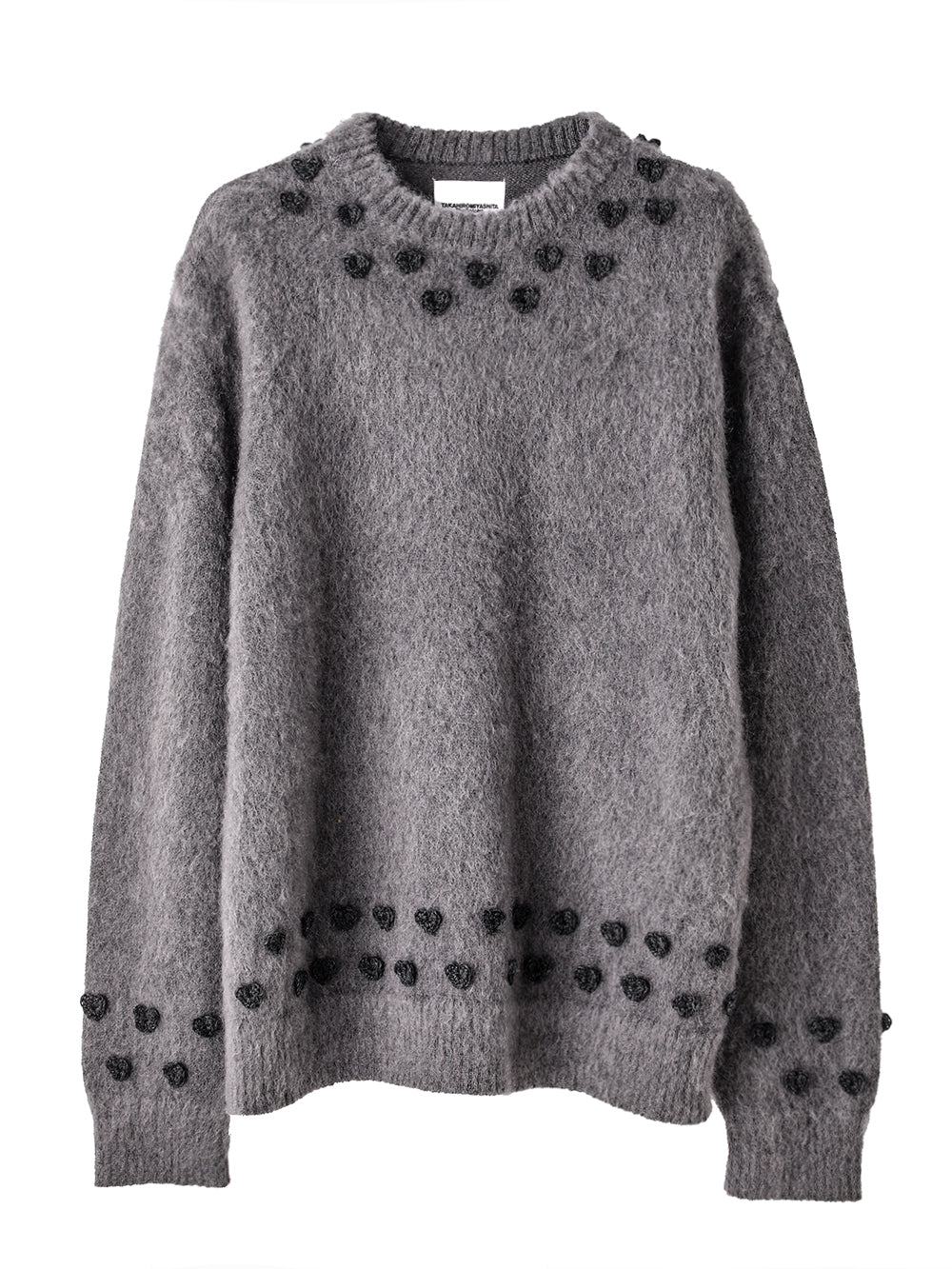 heart attached mohair crew neck  sweater