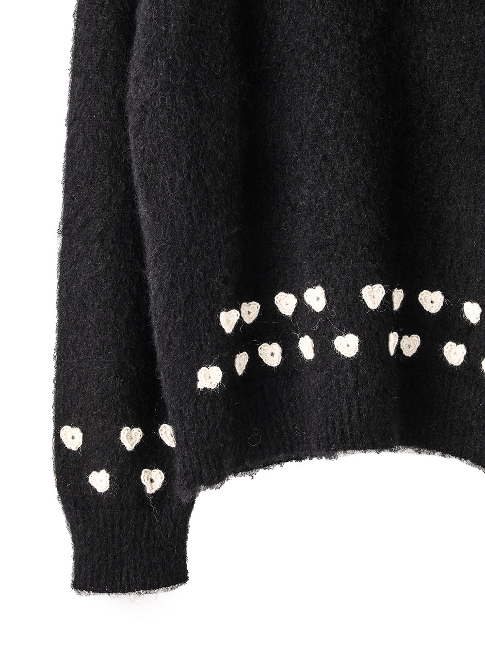 heart attached mohair crew neck  sweater