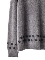 sk.0013AW25-gray(charcoal ribbon) ハートアタッチドモヘアクルー