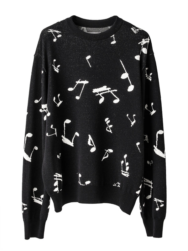 music note pattern crew neck  sweater