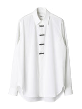ss.0011AW25-white フライフロントリボンシャツ The Black-and-White