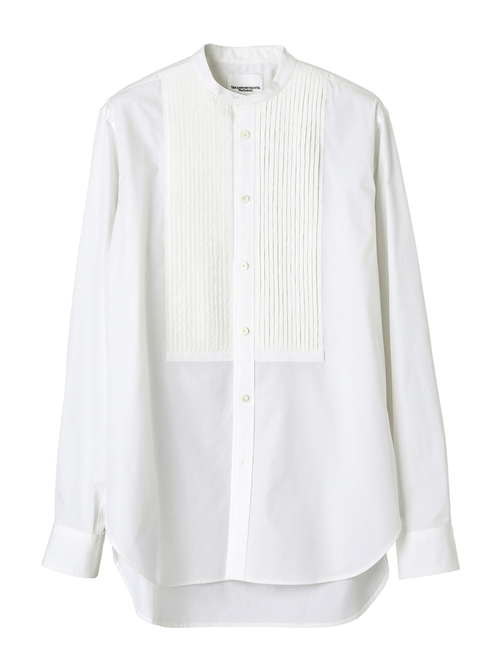 band collar pin tuck shirt.