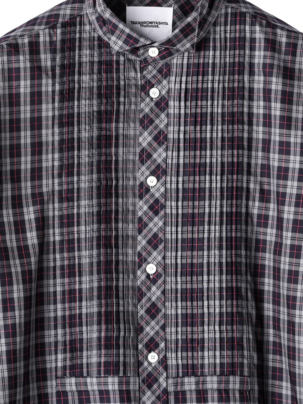 ss.0019AW25-navy check ウィングカラーピンタックシャツ The Black