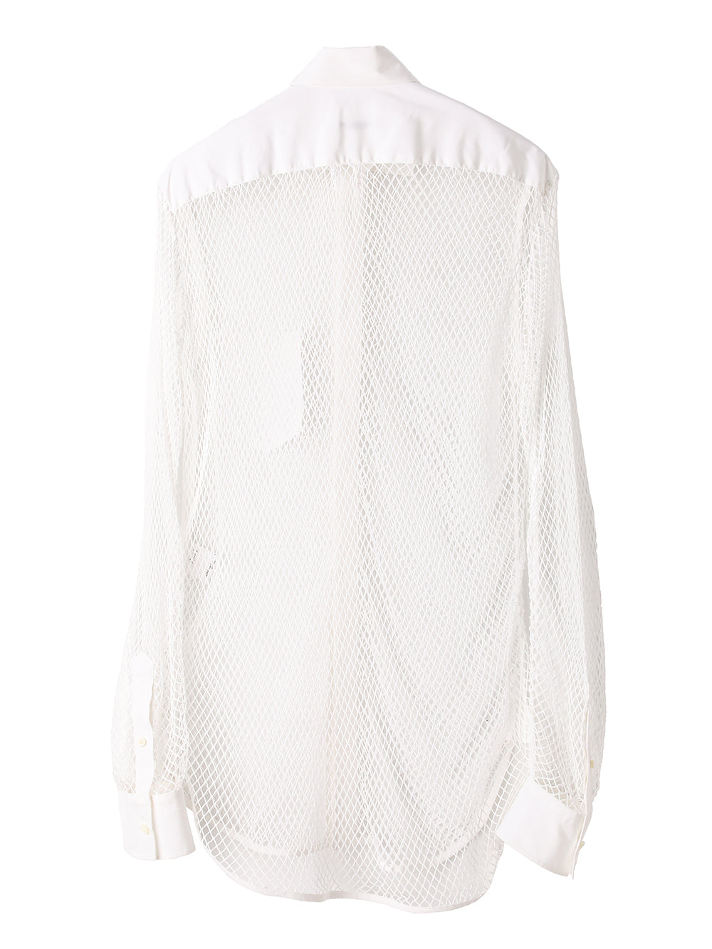 wide spread collar combination mesh shirt.
