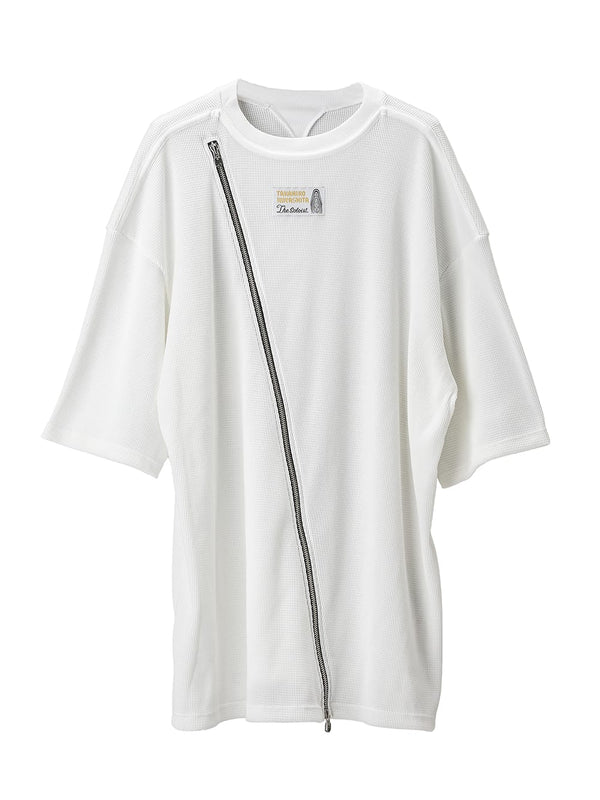 New Two-Way Zip Reverse Oversized Short Sleeve Tee (Waffle)(Solid)