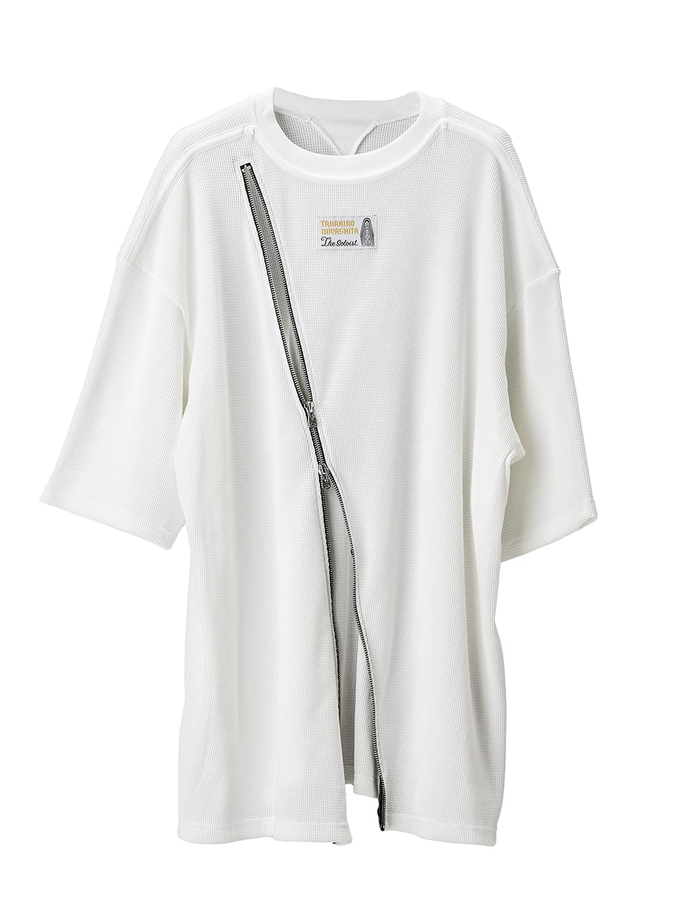 New Two-Way Zip Reverse Oversized Short Sleeve Tee (Waffle)(Solid)