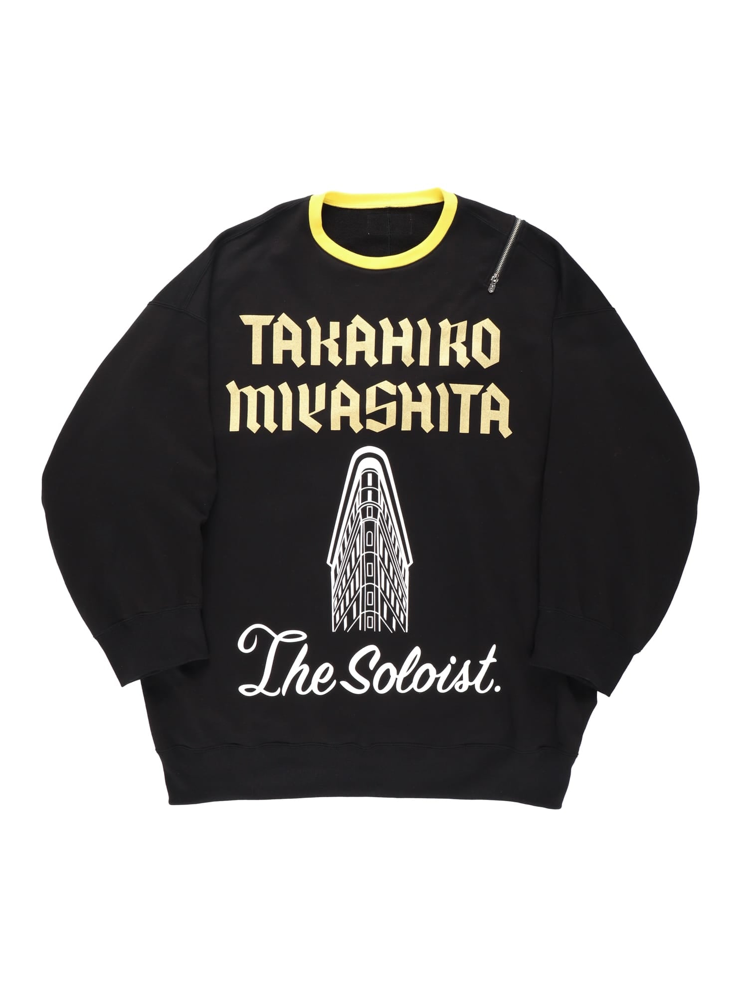 sc.0004AW22_blackxyellow Double-zip balloon-shaped crew-neck