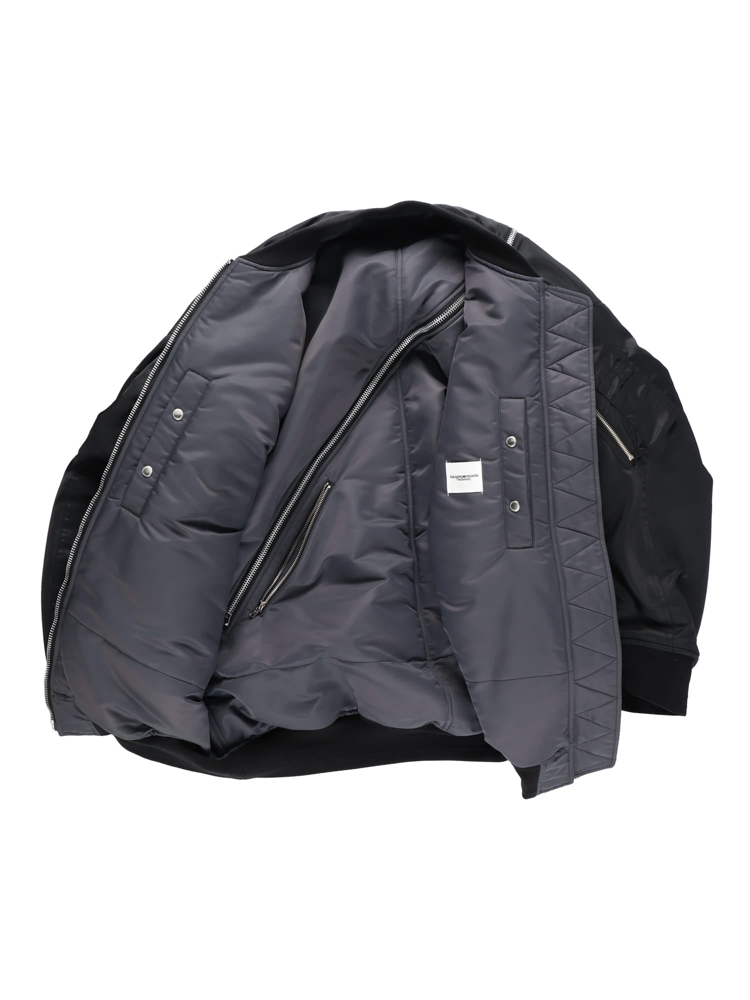 sj.0014AW22_black double zip balloon shaped bomber jacket 